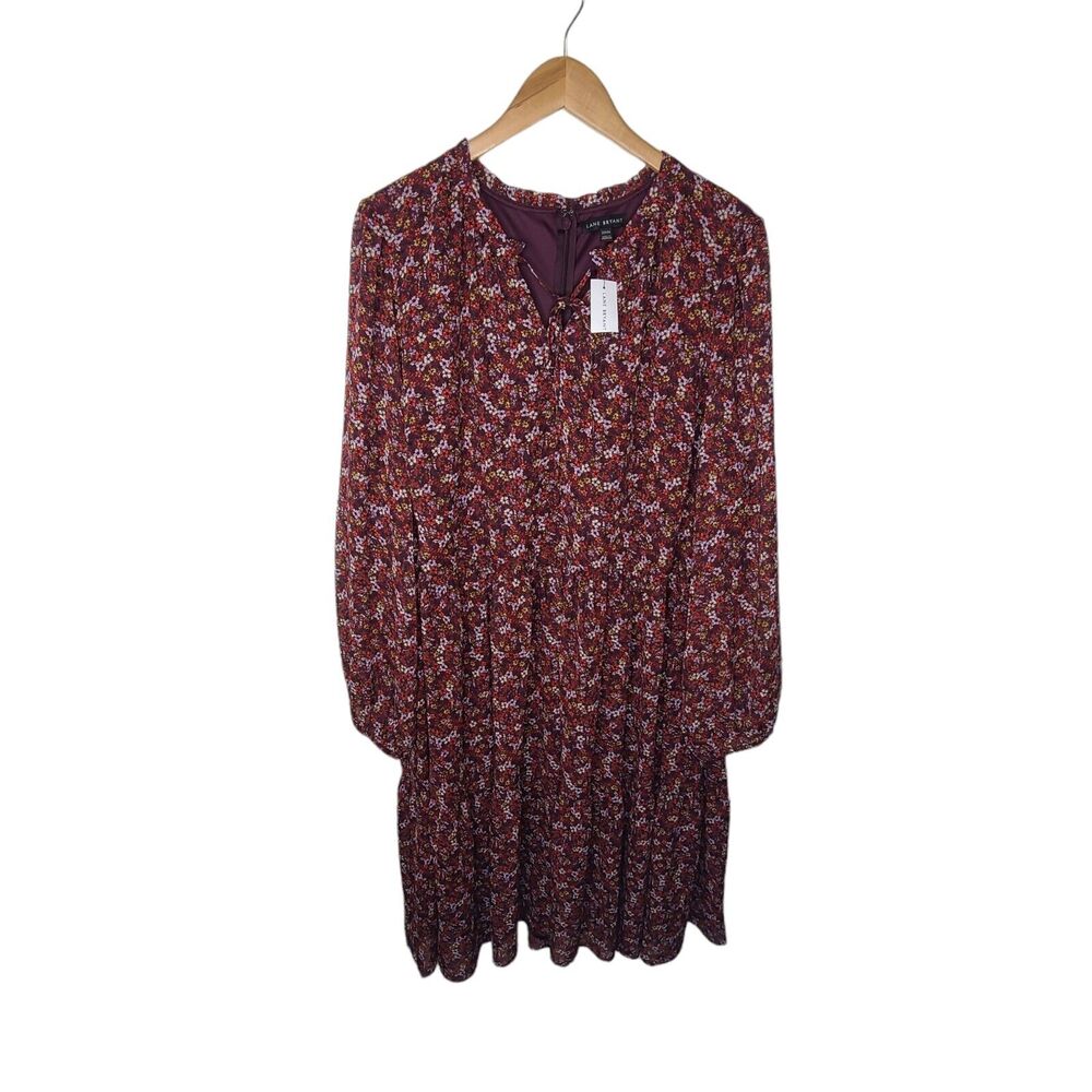 Lane Bryant Womens Plus 22/24 Burgundy Floral Chiffon Lined‎ Dress New w Tags